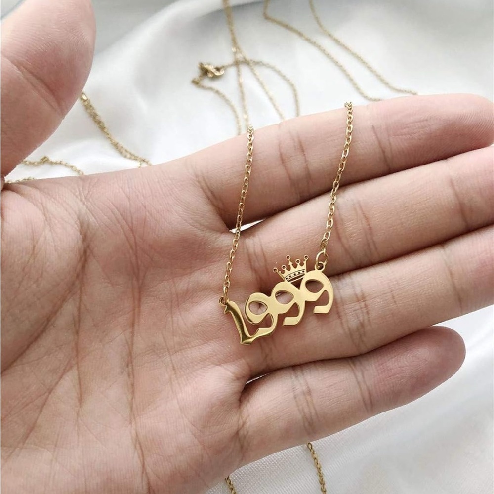 Elegant Gold Crown Birth Year “1999” Necklace
